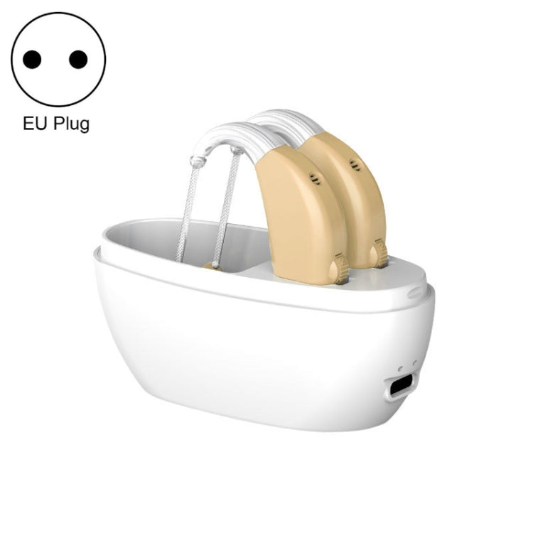 Elderly Use Can Charge Sound Amplifier Hearing Aid, Specification: EU Plug(Skin Color Double Machine+White Charging Bin) - Hearing Aids by buy2fix | Online Shopping UK | buy2fix