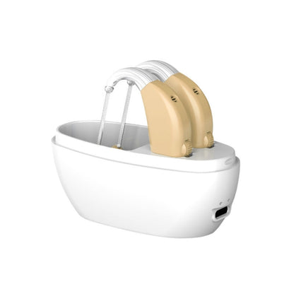 Elderly Use Can Charge Sound Amplifier Hearing Aid, Specification: EU Plug(Skin Color Double Machine+White Charging Bin) - Hearing Aids by buy2fix | Online Shopping UK | buy2fix