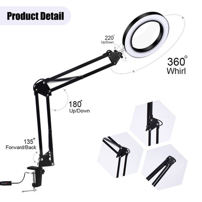 5X Magnifying Glass LED Folding Long Arm Clip Light Eye-protection USB Reading Lamp, Size: Medium(Black) - Desk Lamps by buy2fix | Online Shopping UK | buy2fix