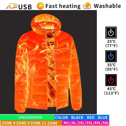 11 Zone Double Control Black USB Winter Electric Heated Jacket Warm Thermal Jacket, Size: XXXXL - Down Jackets by buy2fix | Online Shopping UK | buy2fix