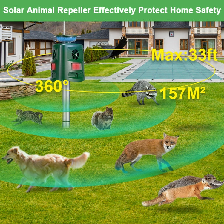 SK698 Solar Powered Animal Repeller 360 Degree Strobe Light Bird Repeller Ultrasonic Rat Repeller(Green) - Outdoor Insect Repellent by buy2fix | Online Shopping UK | buy2fix