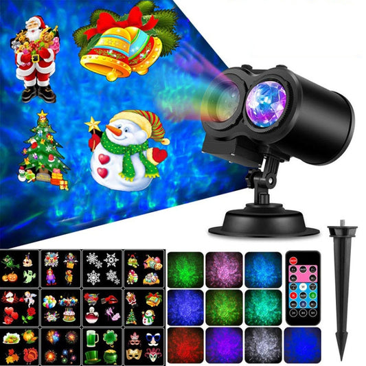 12 Cards EU Plug Color Card Pattern 9W Christmas Projection Light Remote Control Snow Light - Christmas Decoration Lamps by buy2fix | Online Shopping UK | buy2fix