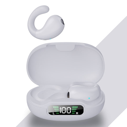 Clip-on Wireless Bluetooth Earphone With Digital Charging Compartment(White) - Bluetooth Earphone by buy2fix | Online Shopping UK | buy2fix