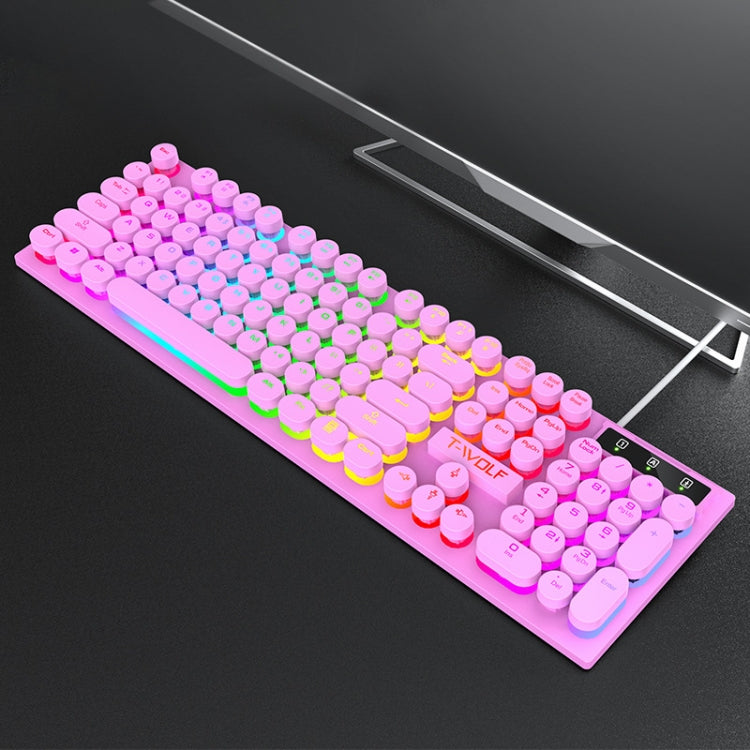 T-WOLF T80 104-Keys RGB Illuminated Office Game Wired Punk Retro Keyboard, Color: Pink - Wired Keyboard by T-WOLF | Online Shopping UK | buy2fix