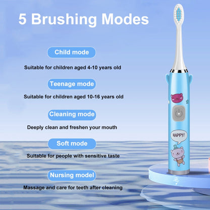 USB Charging Fully Automatic Ultrasonic Cartoon Children Electric Toothbrush, Color: Pink with 6 Heads - Toothbrushes by buy2fix | Online Shopping UK | buy2fix