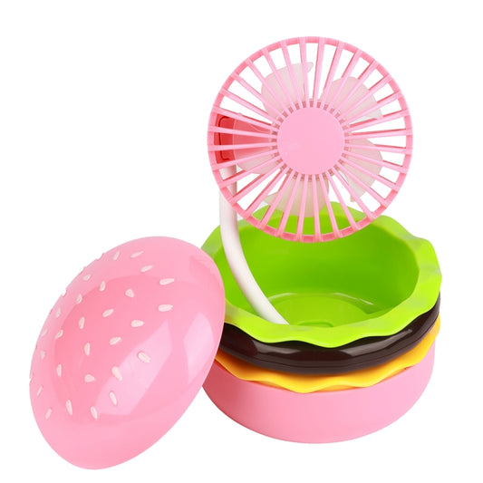 Hamburger Shaped Mini Desktop Fan with Cosmetic Mirror(Pink) - Electric Fans by buy2fix | Online Shopping UK | buy2fix