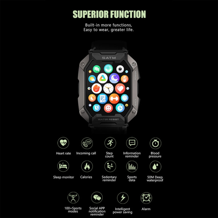 C20Plus 1.81-inch Health Monitoring Waterproof Bluetooth Call Smart Watch, Color: Camouflage Black - Smart Watches by buy2fix | Online Shopping UK | buy2fix