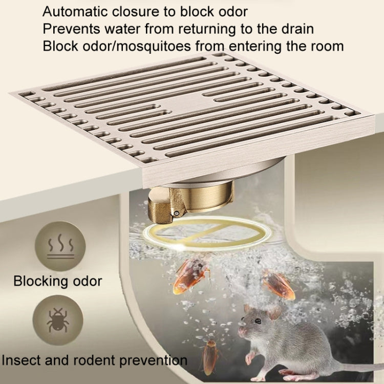 All Copper Brushed Anti-Odor Floor Drain Gravity Copper Core Bathroom Floor Drain, Specification: Square Invisible - Drain Strainers by buy2fix | Online Shopping UK | buy2fix