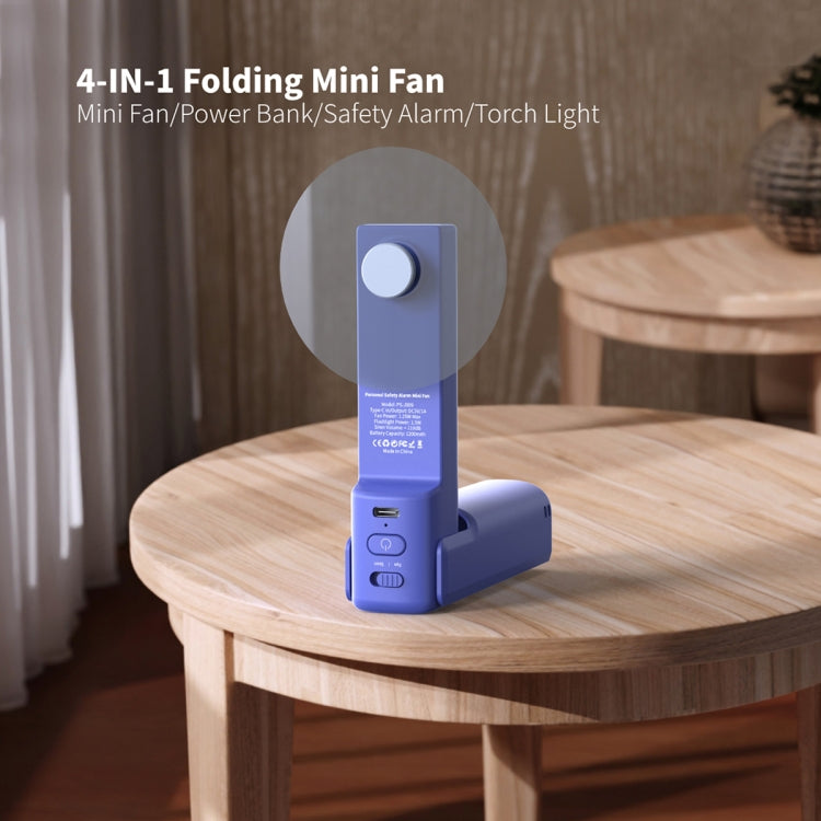 PS-J009 4-In-1 LED Light Buzzer Alarm Mini Folding Handheld Fan(Milk White) - Electric Fans by buy2fix | Online Shopping UK | buy2fix