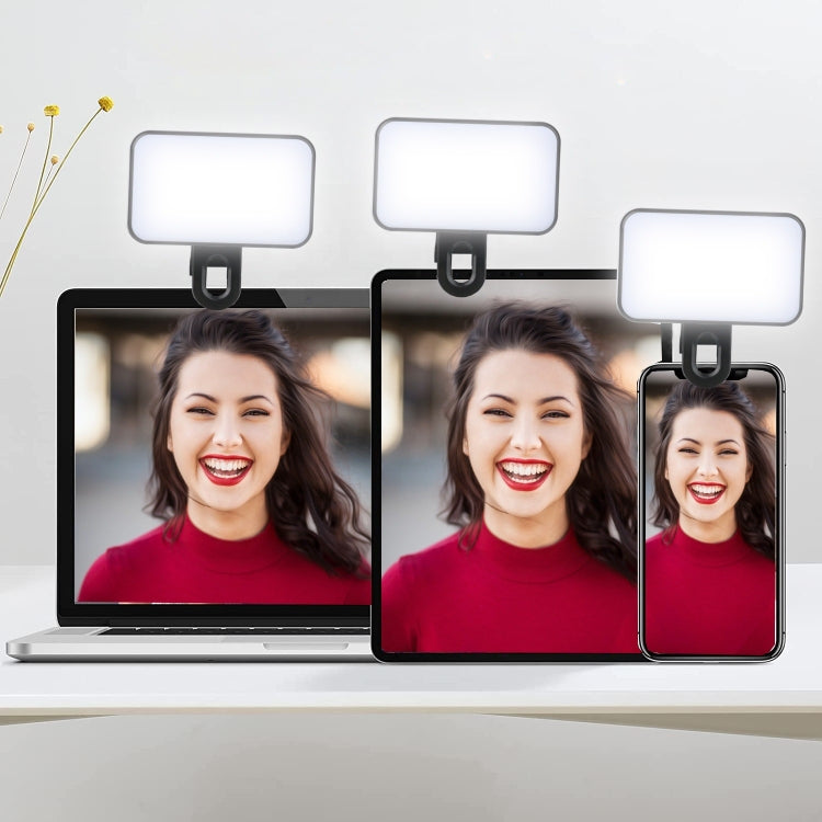 Selfie Fill Light Rechargeable 3 Color Temperature Clip On For Phone, Laptop, Tablet Meeting(Black) - Selfie Light by buy2fix | Online Shopping UK | buy2fix