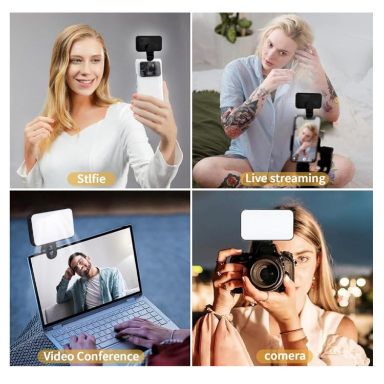 Selfie Fill Light Rechargeable 3 Color Temperature Clip On For Phone, Laptop, Tablet Meeting(Black) - Selfie Light by buy2fix | Online Shopping UK | buy2fix