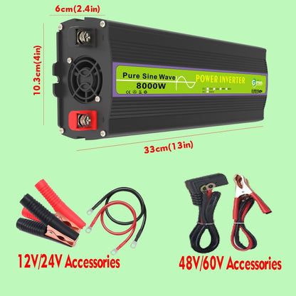 Gurxun 12V-220V 8000W Pure Sine Wave Inverter Car Single Digital Display Voltage Converter - Pure Sine Wave by Gurxun | Online Shopping UK | buy2fix