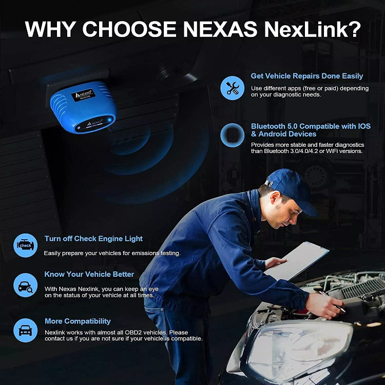 Nexas Bluetooth 5.0 OBD2 Diagnostic Scanner For IOS/Android - Code Readers & Scan Tools by NEXAS | Online Shopping UK | buy2fix