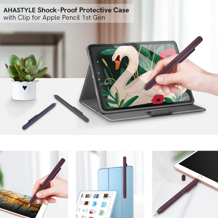 For Apple Pencil 1 AhaStyle PT141 Triple Defense Pen Clip Silicone Protective Case(Wine Red) - Pencil Accessories by AhaStyle | Online Shopping UK | buy2fix