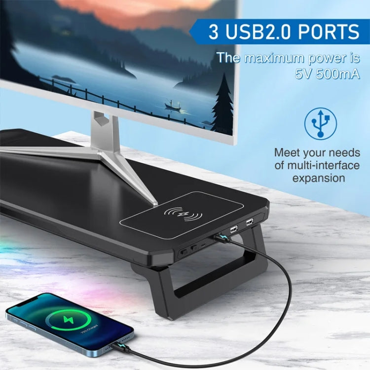 RGB Computer Monitor Stand Riser 3 USB 2.0 +1 Type-C Ports, Spec: Wireless Charging  Black - Laptop Stand by buy2fix | Online Shopping UK | buy2fix