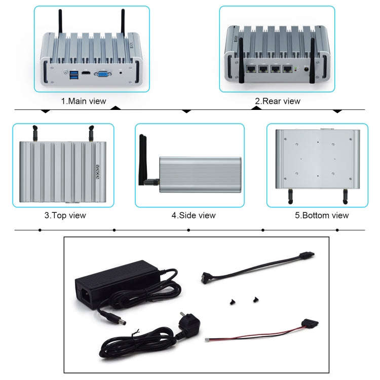 HYSTOU P09B-J4125-4L 8GB DDR4+128GB SSD Industrial Computer Soft Route From 2.5G Multi -Network HTPC Server Mini Console(With UK Adapter) - Network Hubs by HYSTOU | Online Shopping UK | buy2fix