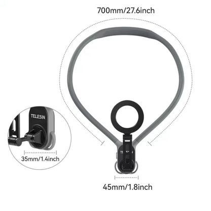TELESIN MNM-002 Magsafe Magnetic Suction Mobile Phone Hanging Neck POV Viewing Angle Lazy Stand(Gray) - Stand by TELESIN | Online Shopping UK | buy2fix