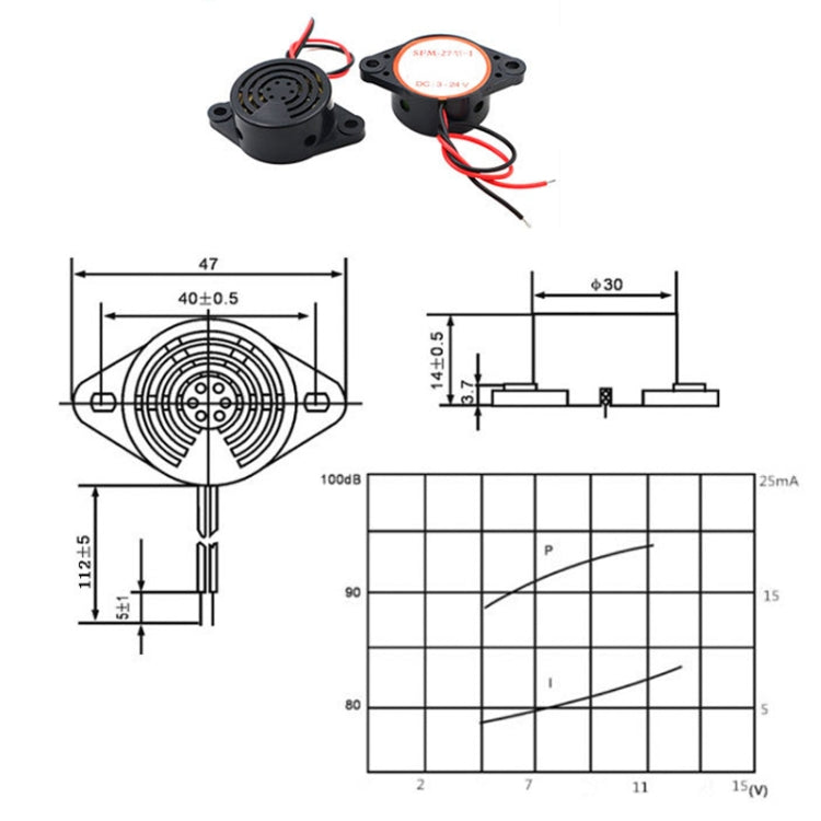 SFM-27 DC3-24V Active Buzzer High Decibel Piezo Buzzer Continuous Sound Alarm - Others Alarm by buy2fix | Online Shopping UK | buy2fix