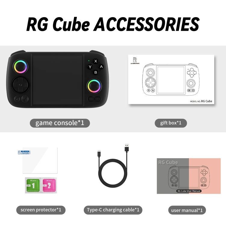 ANBERNIC RG Cube Retro Handheld Game Console With 3.95 Inch Screen T820 CPU Android 13 RGB Light With 256G TF Card(Black) - Pocket Console by ANBERNIC | Online Shopping UK | buy2fix