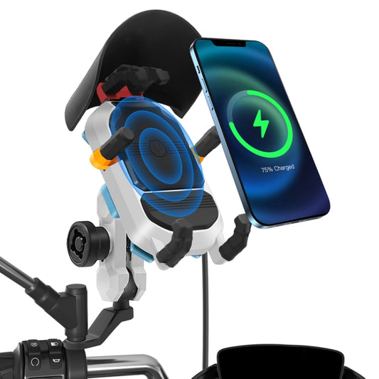 15W Wireless Fast Charging Colorful Motorcycle Shock Absorption Phone Holder(Mirror Mount Type) - Holder by buy2fix | Online Shopping UK | buy2fix