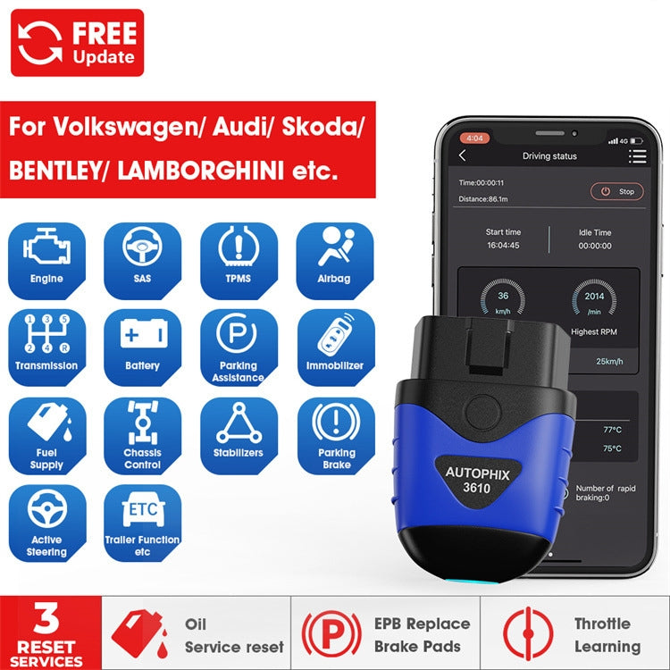 AUTOPHIX 3610 Bluetooth Car Full System Diagnostic Scanner For VW / AUDI / SKODA / SEAT - Electronic Test by AUTOPHIX | Online Shopping UK | buy2fix