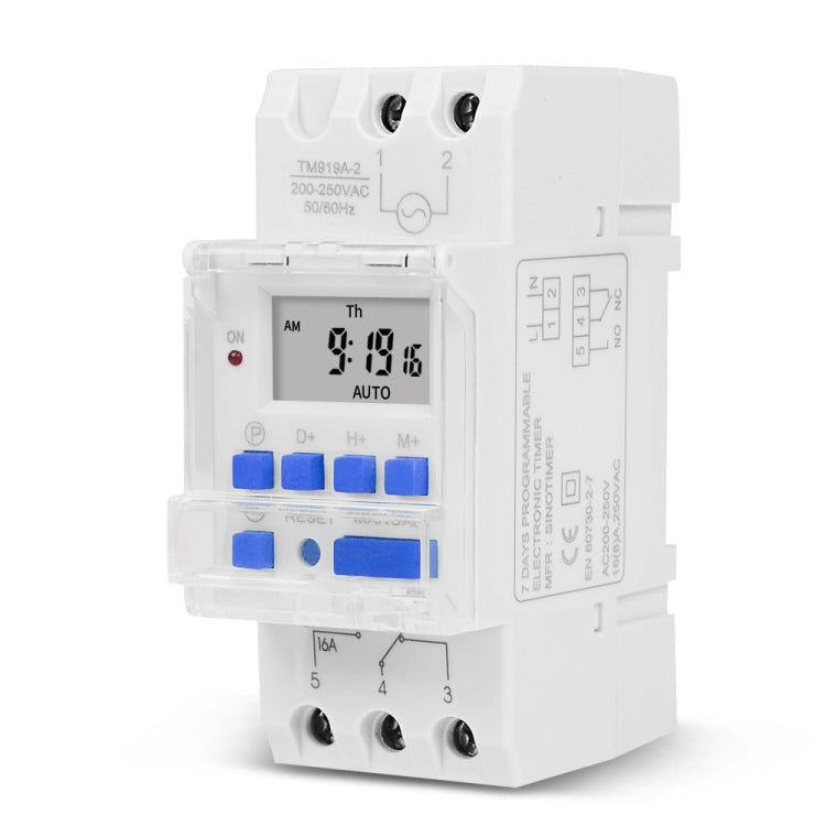 SINOTIMER TM919A-2 220V 16A Din Rail Mount Digital Timer Switch Microcomputer Weekly Programmable Time Relay Control - Switch by SINOTIMER | Online Shopping UK | buy2fix