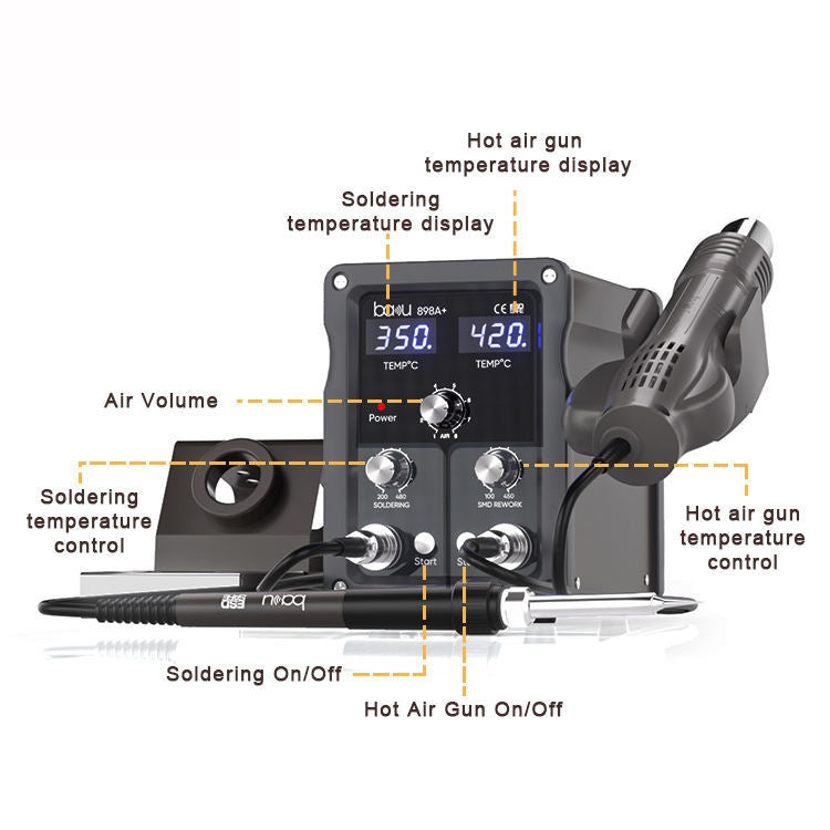 BAKU BA-898A+ 2-In-1 Soldering Station Hot Air Station Adjustable Temperature EU Plug 220V - Electric Soldering Iron by BAKU | Online Shopping UK | buy2fix