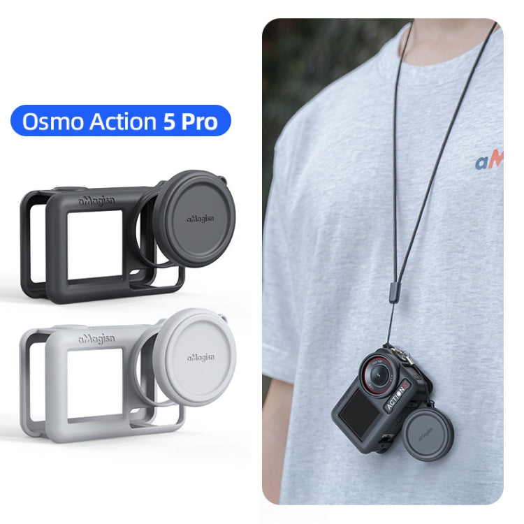 For DJI Osmo Action 5 Pro aMagisn Silicone Protective Case with Lanyard and Lens Cap(Black) - Case & Bags by aMagisn | Online Shopping UK | buy2fix