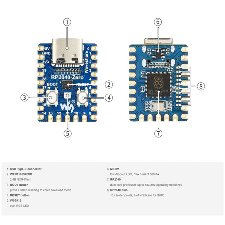 Waveshare Pico-Like MCU Board Based On Raspberry Pi RP2040, Spec: Zero - Boards & Shields by Waveshare | Online Shopping UK | buy2fix