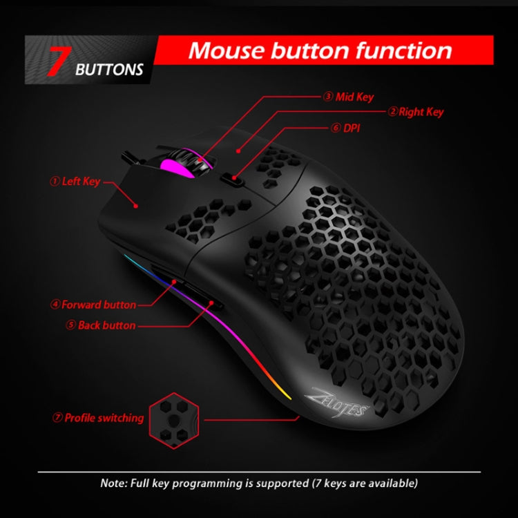 ZELOTES C7 7-buttons RGB Lighting Hollow Computer Office Wired Mouse(Black) - Wired Mice by ZELOTES | Online Shopping UK | buy2fix