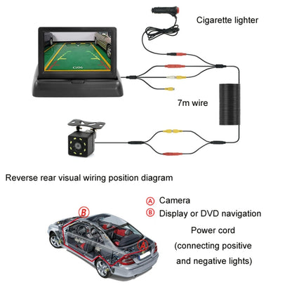 4.3 Inch Display Night Vision Waterproof Reversing Camera +7 Meter Extension Cable, Color: Detachable Screen + Butterfly 8 Light Camera - Rear View Cameras by buy2fix | Online Shopping UK | buy2fix