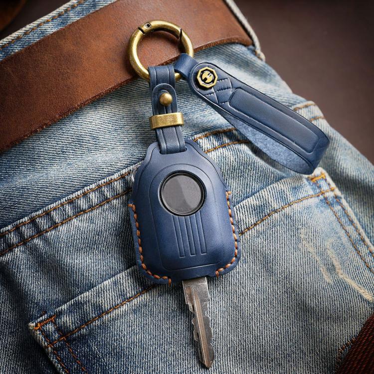 Hallmo For Peugeot Django 150 Motorcycle Natural Cowhide Key Protective Cover(Blue) - Car Key Cases by Hallmo | Online Shopping UK | buy2fix