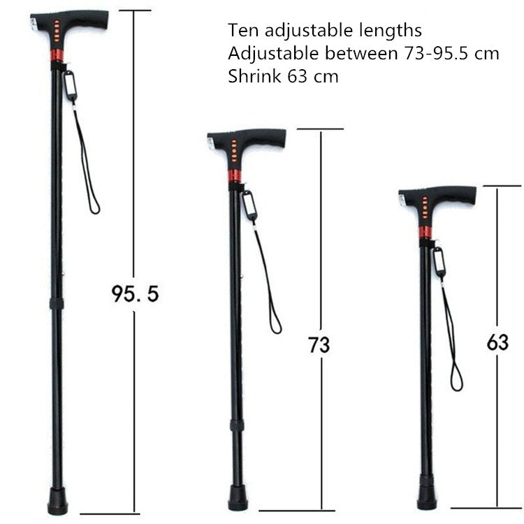 Ten-speed Adjustable Cane With Light And Radio Alarm For The Elderly - Folding Crutch by buy2fix | Online Shopping UK | buy2fix