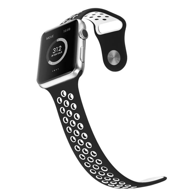 For Apple Watch Series 9&8&7 41mm / SE 3&SE 2&6&SE&5&4 40mm / 3&2&1 38mm Fashionable Classical Silicone Sport Watch Band(Black White) - Watch Bands by buy2fix | Online Shopping UK | buy2fix