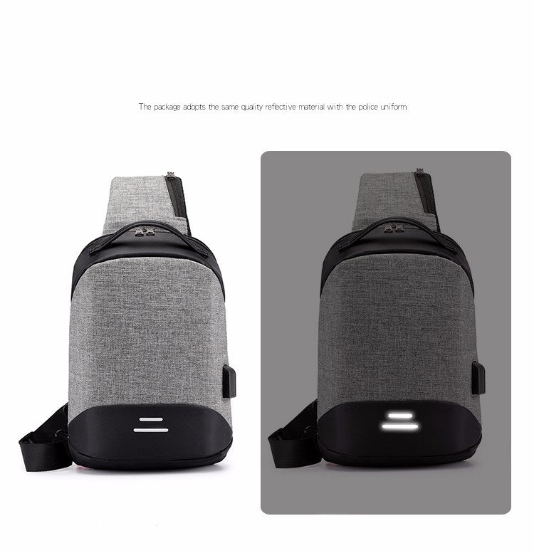 Multi-Function Oxford Portable Casual Single Shoulder Bag with Earphone Line Hole & USB Charging (Gray) - Single-shoulder Bags by buy2fix | Online Shopping UK | buy2fix