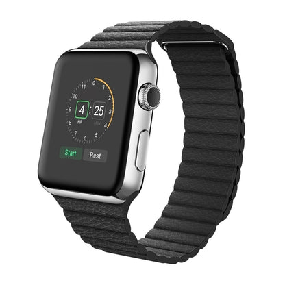 For Apple Watch 42mm Loop Magnetic Closure Clasp PU Leather Watch Band(Black) - Smart Wear by buy2fix | Online Shopping UK | buy2fix