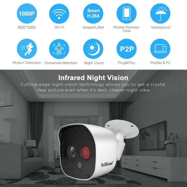 SriHome NVS002 1080P 4-Channel NVR Kit Wireless Security Camera System, Support Humanoid Detection / Motion Detection / Night Vision, EU Plug - Security by SriHome | Online Shopping UK | buy2fix