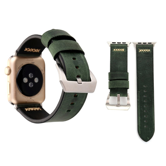 For Apple Watch Ultra 49mm&Watch Ultra 2 49mm / Series 9&8&7 45mm / SE 3&SE 2&6&SE&5&4 44mm / 3&2&1 42mm Retro XX Line Pattern Genuine Leather Wrist Watch Band(Green) - Watch Bands by buy2fix | Online Shopping UK | buy2fix