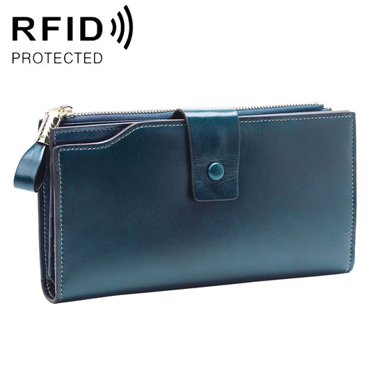8236 Antimagnetic RFID Multi-function Oil Wax Leather Lady Wallet Large-capacity Purse (Blue) - Home & Garden by buy2fix | Online Shopping UK | buy2fix