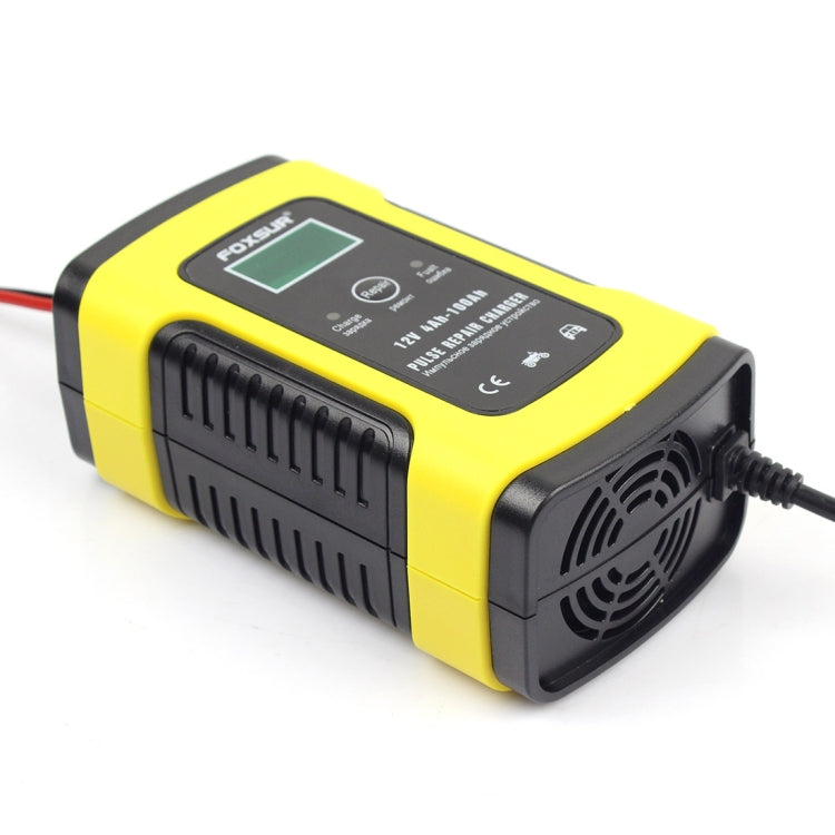 FOXSUR 12V 6A Intelligent Universal Battery Charger for Car Motorcycle, Length: 55cm, EU Plug(Yellow) - In Car by FOXSUR | Online Shopping UK | buy2fix