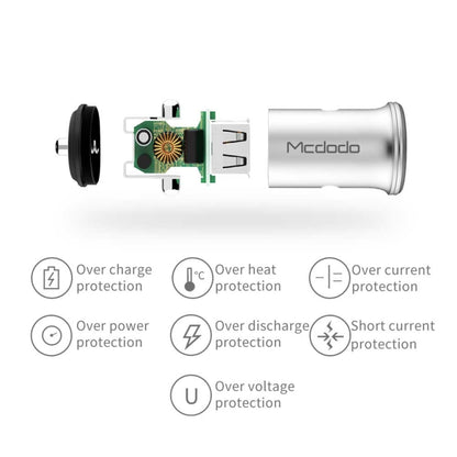 Mcdodo CC-3851 Dual USB Ports Smart Car Charger, For iPhone, iPad, Samsung, HTC, Sony, LG, Huawei, Lenovo, and other Smartphones or Tablet(Silver) - In Car by Mcdodo | Online Shopping UK | buy2fix