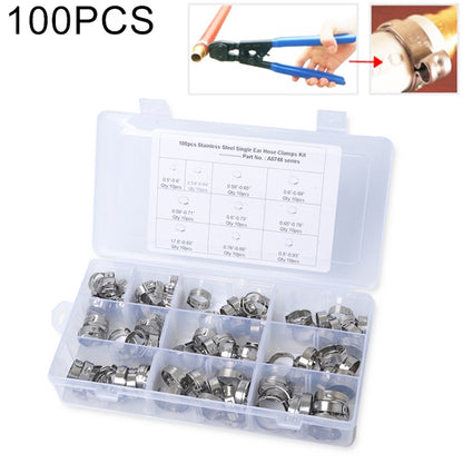 100 PCS Adjustable Single Ear Plus Stainless Steel Hydraulic Hose Clamps O-Clips Pipe Fuel Air, Inside Diameter Range: 12.8-23.5mm - In Car by buy2fix | Online Shopping UK | buy2fix