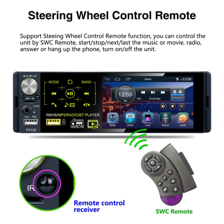 P5130 HD 1 Din 4.1 inch Car Radio Receiver MP5 Player, Support FM & AM & Bluetooth & TF Card, with Steering Wheel Remote Control - Car MP3 & MP4 & MP5 by buy2fix | Online Shopping UK | buy2fix