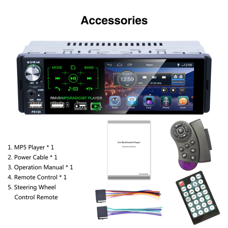 P5130 HD 1 Din 4.1 inch Car Radio Receiver MP5 Player, Support FM & AM & Bluetooth & TF Card, with Steering Wheel Remote Control - Car MP3 & MP4 & MP5 by buy2fix | Online Shopping UK | buy2fix