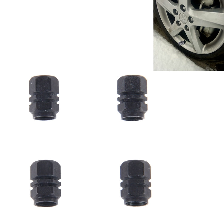 4PCS SA Metal Plated Hexagon Shape Universal Tire Valve Stem Cap(Black) - In Car by buy2fix | Online Shopping UK | buy2fix