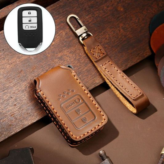 Hallmo Car Cowhide Leather Key Protective Cover Key Case for Honda 3-button Start(Brown) -  by Hallmo | Online Shopping UK | buy2fix