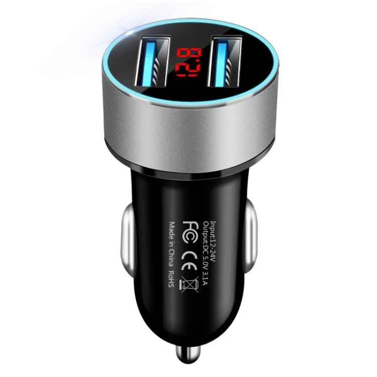 JMG-C016A 5 PCS 5V 3.1A Car Dual USB Charger with LED Display(Silver) - Car Charger by buy2fix | Online Shopping UK | buy2fix