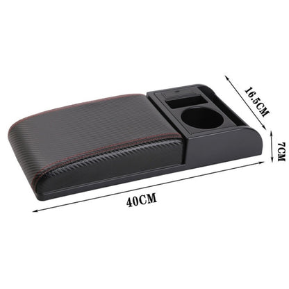 Car Multi-functional Dual USB Armrest Box Booster Pad, Carbon Fiber Leather Straight Type (Black Red) - In Car by buy2fix | Online Shopping UK | buy2fix