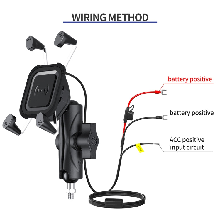 ZH-1558D2 Motorcycle M10 Ball Joint X-shape Aluminum Alloy Qi Wireless Charging Phone Holder - In Car by buy2fix | Online Shopping UK | buy2fix