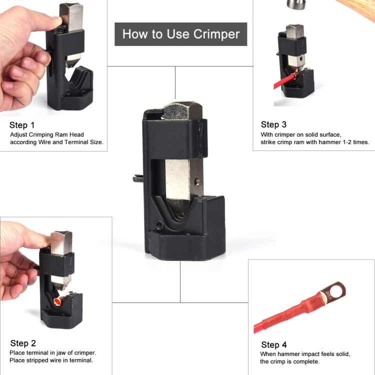 Car Battery Cable Hammer Crimper Hammer Lug Crimper Tool Pliers with T2 Copper 4 x 5/16 Heavy-duty Cold-pressed Wire Terminals - In Car by buy2fix | Online Shopping UK | buy2fix